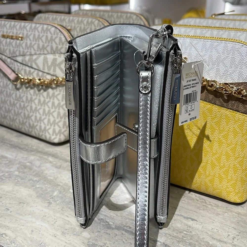 Michael Kors Jet Set Travel Lg Embellished Signature Logo Wristlet Wallet Phone